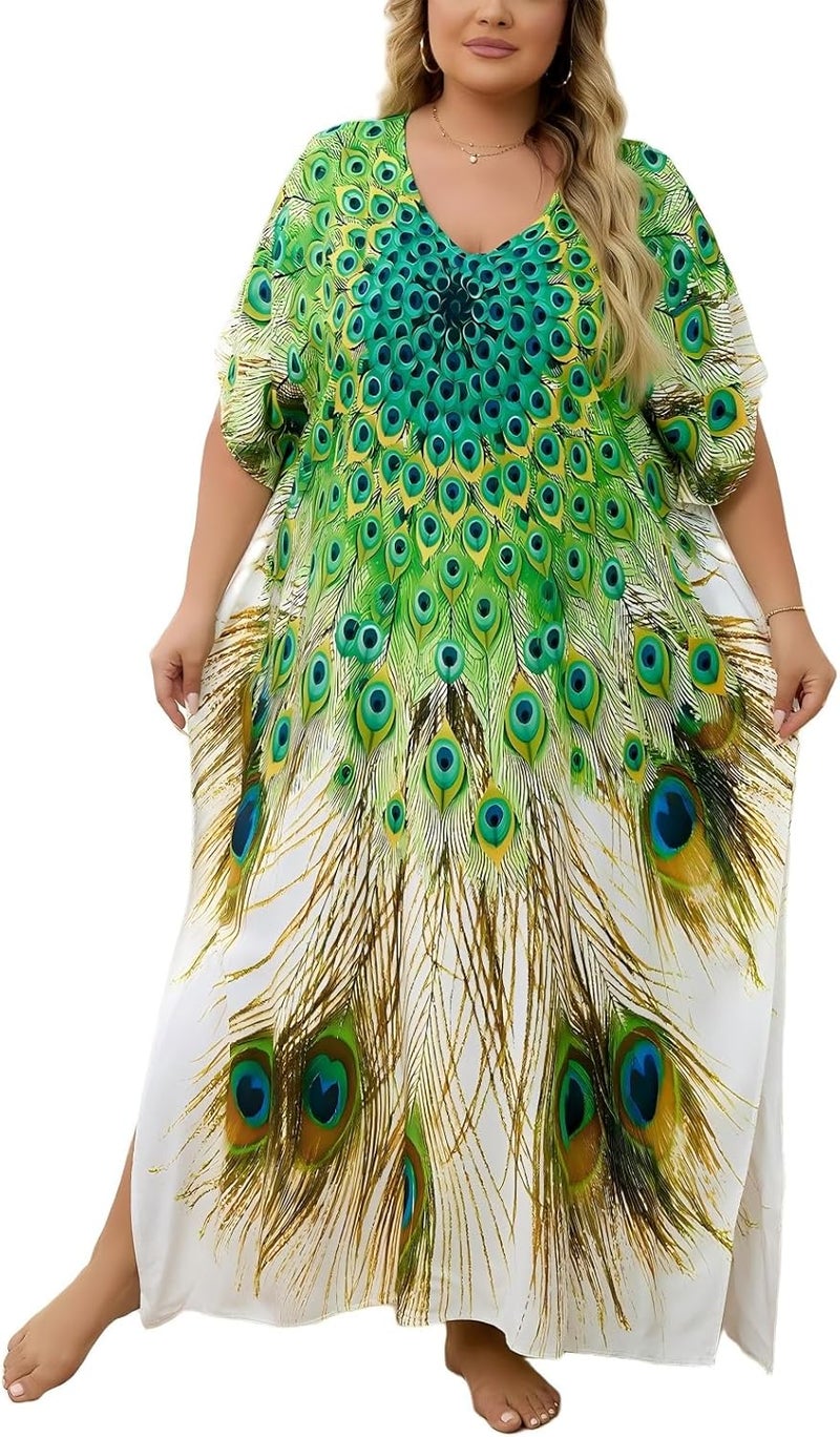 IMAGEKOPE Kaftan Dresses for Women Plus Size Bathing Suit Cover up Caftan Maxi Beach Dresses - Image 1